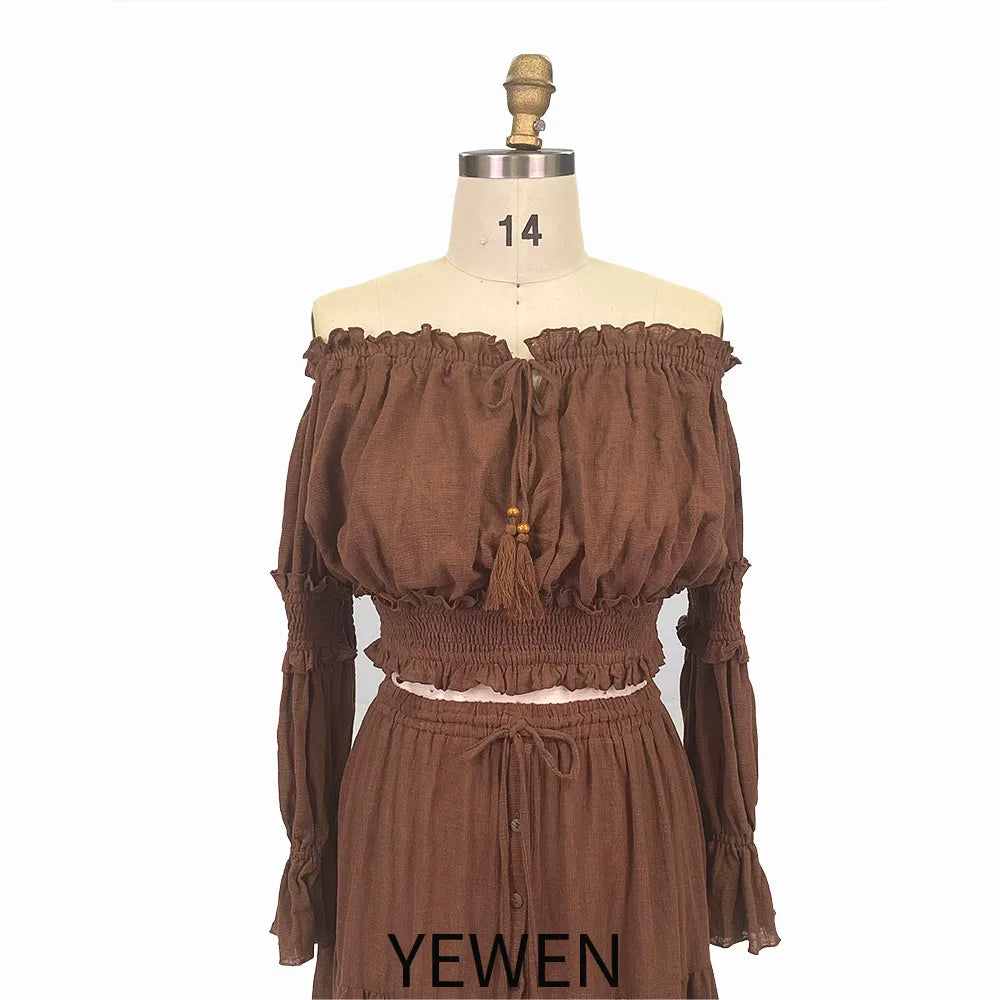 Two Pieces Set Dress Adjustable Waist Woman Boho Photo Shoot Dresses SY231071