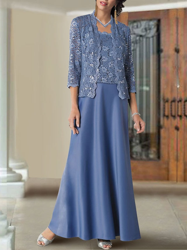Vestidos para madre de la novia con tirantes finos, corte tubo/columna y largo hasta el suelo