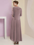 Vestidos de madre de la novia de corte A/princesa, escote en V y largo hasta la rodilla