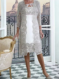 Vestidos para madre de la novia con escote joya, corte tubo/columna y largo hasta la rodilla