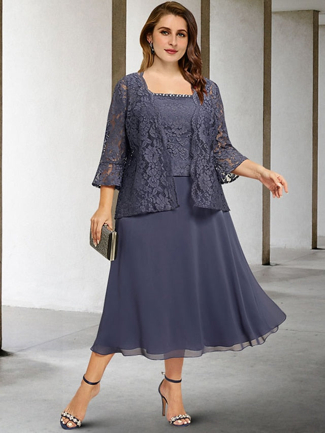 Vestidos de madre de la novia de corte A/princesa con tirantes finos y largo hasta la rodilla
