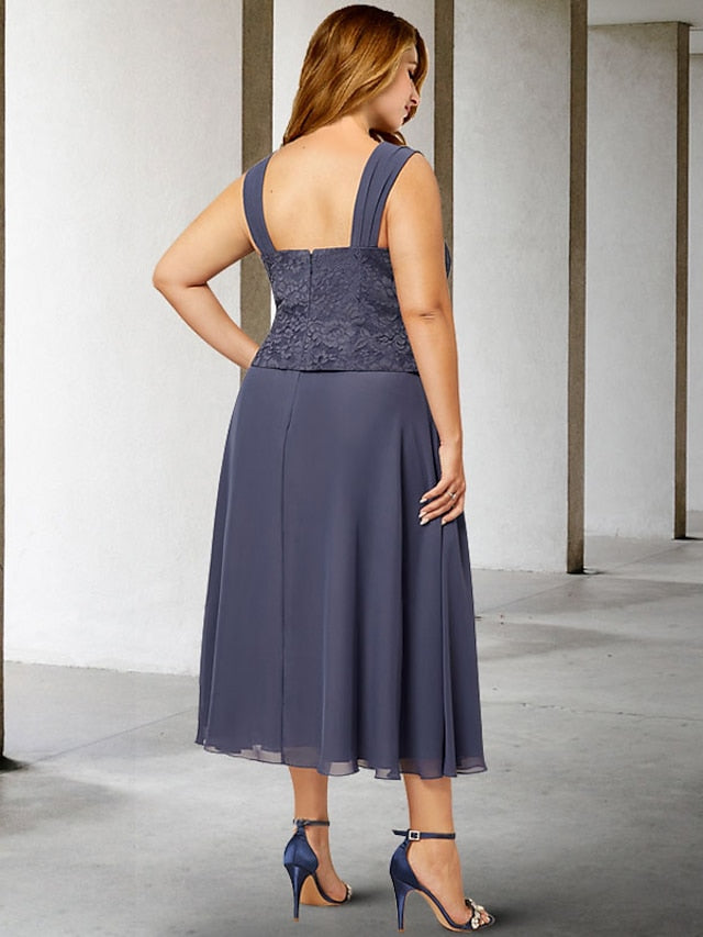 Vestidos de madre de la novia de corte A/princesa con tirantes finos y largo hasta la rodilla
