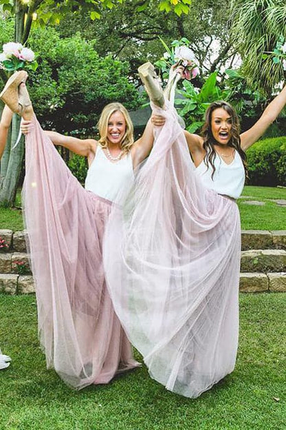 Two Piece Blush Pink Bridesmaid Dress SCB58