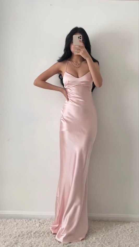 Charmantes langes Ballkleid im Meerjungfrauen-Stil, schlichtes rosa Abendkleid Y1932