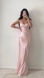 Charmantes langes Ballkleid im Meerjungfrauen-Stil, schlichtes rosa Abendkleid Y1932