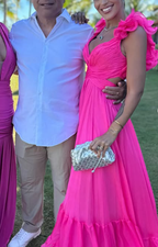 Vestidos de fiesta de gasa con volantes y corte en A para mujer, vestidos largos de dama de honor con escote en V y espalda descubierta, vestidos de noche formales Y3043