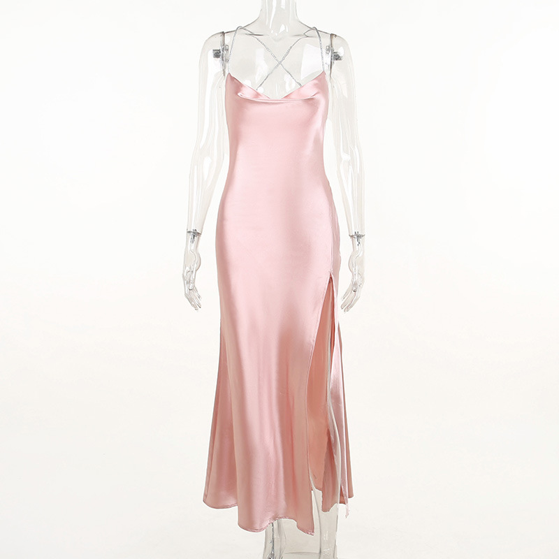 Vestido de fiesta largo de sirena rosa sexy, vestido de noche rosa sin espalda Y1933