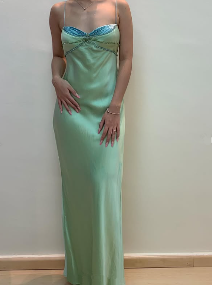 Sexy Spaghettiträger Grün Satin Perlenbesetztes Ball-/Abendkleid Y7757