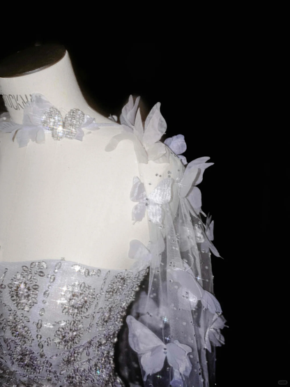 Vestido de noche formal de tul lila con apliques de cuentas, corte A, Y8657