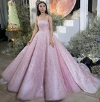 Neue Ankunft Rosa Träger Pailletten Perlen Lange Ballkleid Formale Anlass Kleider Y4918