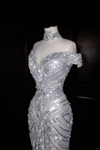 Vestido de noche de tul con lentejuelas y hombros descubiertos, con purpurina y cuentas, corte sirena, para fiesta de graduación y boda, Y8685