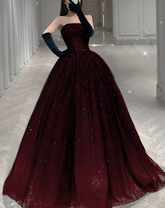 Trägerloses A-Linien-Tüll-Ballkleid Schickes Abendkleid Y2030