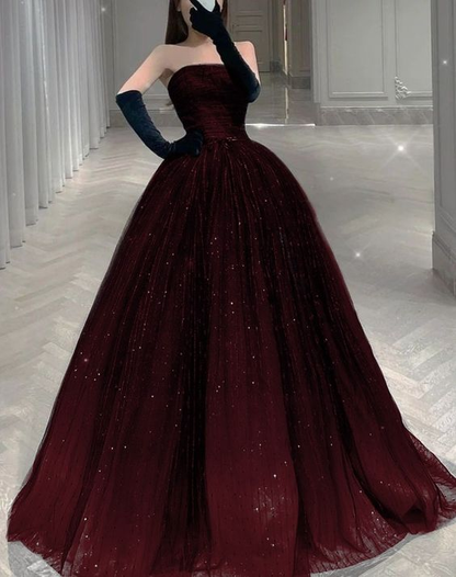 Trägerloses A-Linien-Tüll-Ballkleid Schickes Abendkleid Y2030