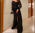 Elegante vestido de noche de sirena negro, vestido de gala negro Y5540