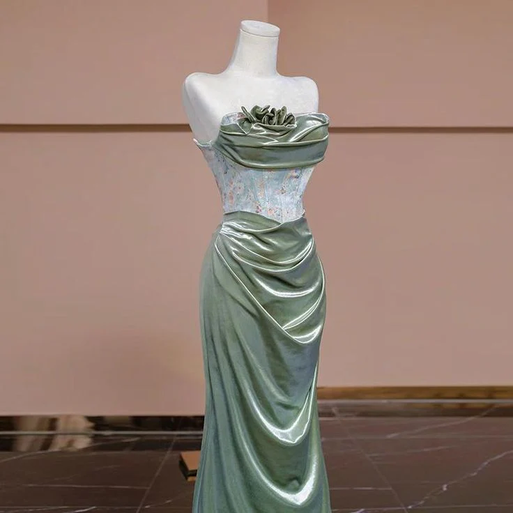 Glamouröses trägerloses Meerjungfrau-Abendkleid mit Plissee, formelles Ballkleid Y7989