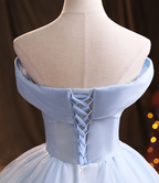 Blaues Tüll-Spitzen-Langballkleid Abendkleid Y1293