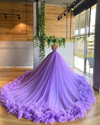 Vestido de fiesta morado de tul con escote en V y corte en A, vestido de princesa morado, vestido de hada Y6590