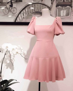 Retro Rosa A-Linie Homecoming-Kleid mit quadratischem Ausschnitt Y2887