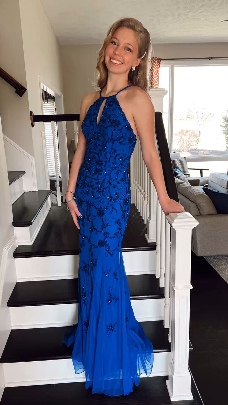 Glamorous Royal Blue Tulle Mermaid Prom Dress Royal Blue Evening Gown Y5316