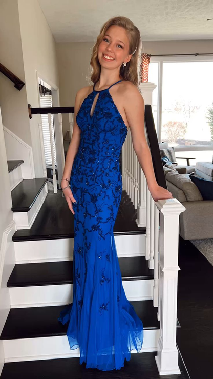Glamorous Royal Blue Tulle Mermaid Prom Dress Royal Blue Evening Gown Y5316