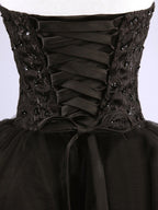 Vestidos de fiesta negros sin tirantes de tul