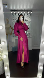 Vestido de noche largo con abertura y mangas abullonadas en forma de A Y7015