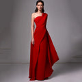 Elegant Red A-Line Evening Dresses One Shoulder Asymmetrical Neck Prom Dress Satin Floor-Length Saudi Arabia Party Gown-payinti