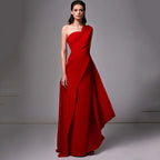 Elegant Red A-Line Evening Dresses One Shoulder Asymmetrical Neck Prom Dress Satin Floor-Length Saudi Arabia Party Gown-payinti