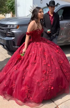 Vestido de quinceañera rojo con flores 3D, vestido de princesa para 16 cumpleaños Y6469