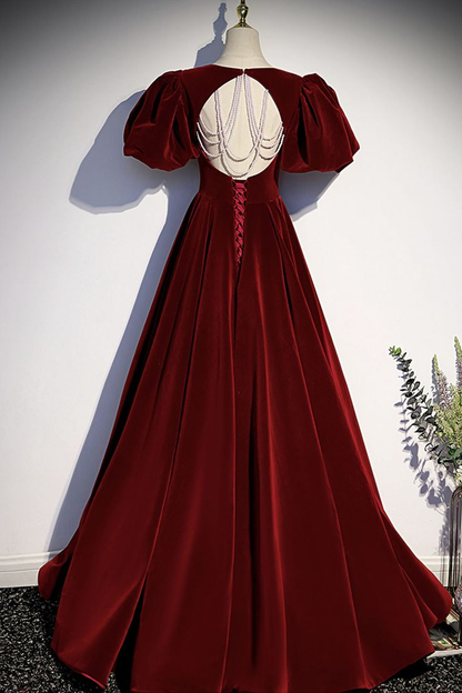 Burgunder Samt langes Ballkleid Abendkleid Y6348