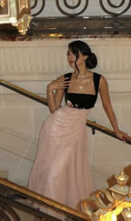 Elegante vestido de fiesta con tirantes finos, rosa, corte A, vestido de noche largo Y7900