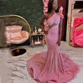 Rosa Perlen Pailletten Abendkleid One-Shoulder Meerjungfrau Ballkleid Y6681