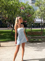 Vestido corto de verano sin mangas y sin tirantes para mujer, estilo informal, ajustado, con retazos, para playa, fiesta y regreso a casa, Y7261