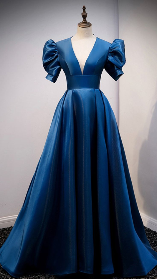 Blaues Satin langes Ballkleid blaues Abendkleid Y4966