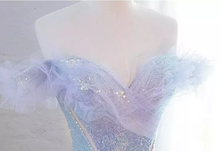 Purple Off Shoulder Sequin Tulle Long Prom Dress Purple Formal Evening Dresses Y4659