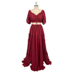 Vestidos de maternidad con escote en V y media manga con aberturas laterales para sesión de fotos SY231021 