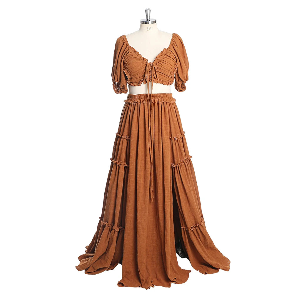 Vestidos de maternidad con escote en V y media manga con aberturas laterales para sesión de fotos SY231021 