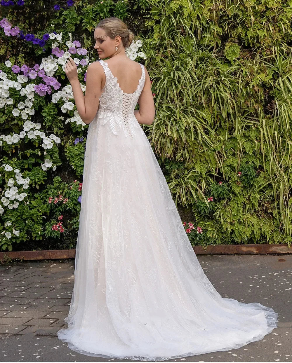 V-neck Wedding Dresses Empire Waist Lace-up Back Maternity Bride Dress White Garden Lace Bridal Gown for Pregnant Women Dress-payinti