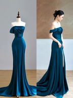 Elegante vestido de fiesta largo de satén con corte sirena, vestido de noche tipo sirena, vestido de desfile Y4552