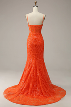 Vestido de fiesta de sirena con tirantes finos en color naranja, vestido de noche encantador Y1760