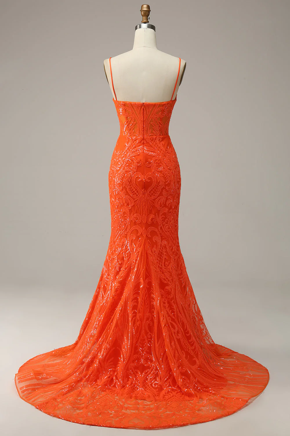 Vestido de fiesta de sirena con tirantes finos en color naranja, vestido de noche encantador Y1760