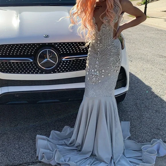 Luxus Satin Diamant Ballkleid Langes Meerjungfrau Abendkleid Y7950