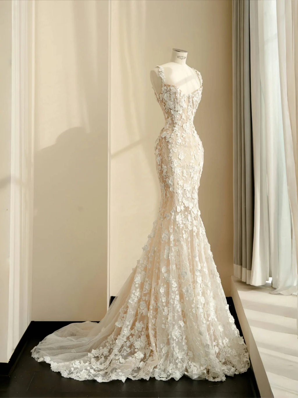 Vestido de noche elegante de sirena con apliques de encaje de tul, vestido de novia largo Y8681