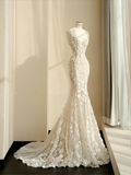 Vestido de noche elegante de sirena con apliques de encaje de tul, vestido de novia largo Y8681