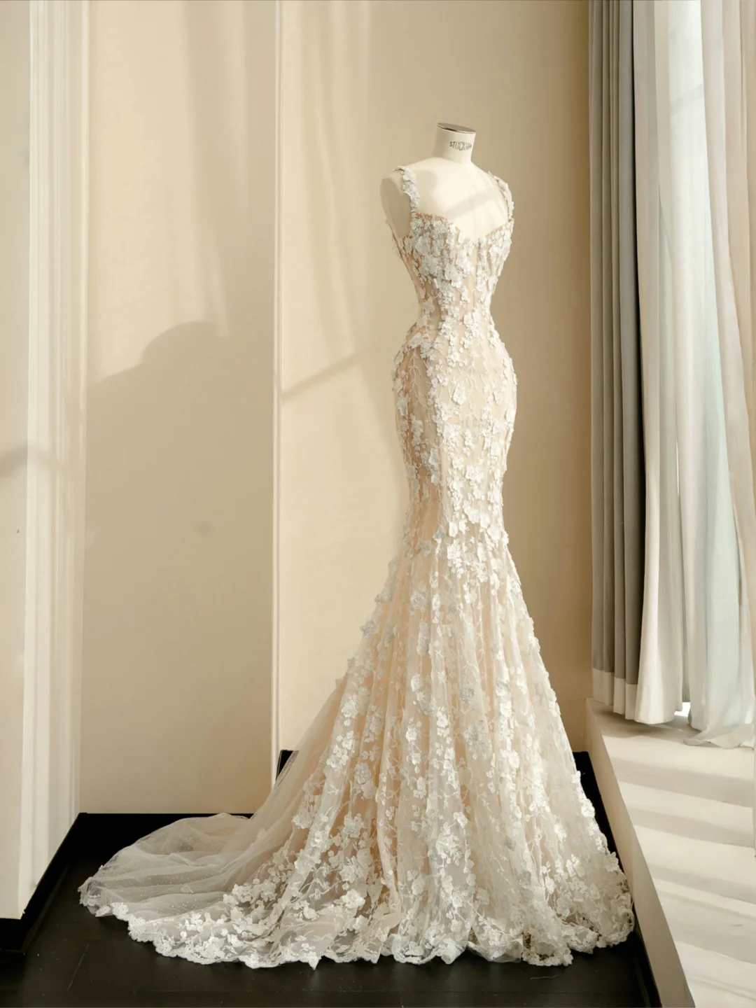 Vestido de noche elegante de sirena con apliques de encaje de tul, vestido de novia largo Y8681