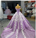 Vestido de quinceañera con flores 3D color lila y hombros descubiertos, lujoso vestido de baile Y906