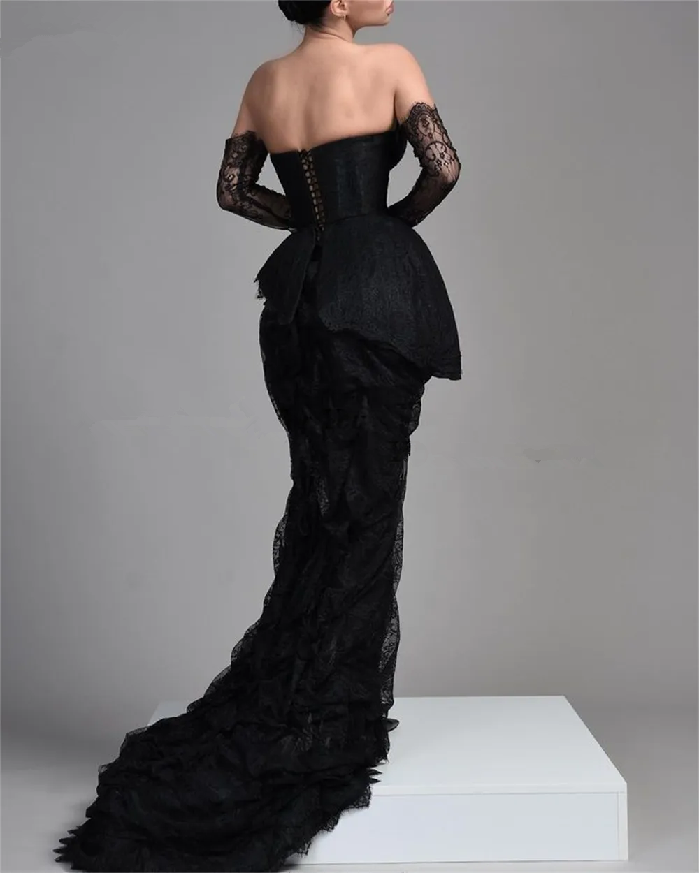 Vintage Schwarzes Spitzen Abendkleid, Schwarzes Galakleid Y1910