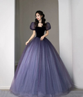 Lila Tüll Pailletten Langes Prinzessinnenkleid Abendkleid Y5619