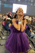 Vestido de fiesta de tul morado oscuro con corte en A Y2605