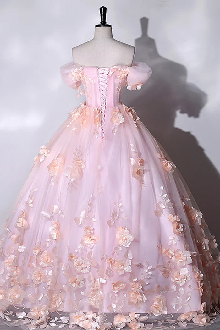Rosa Blumen Liebsten Ballkleid Abendkleider, Rosa Lange Sweet 16 Kleider Y6951